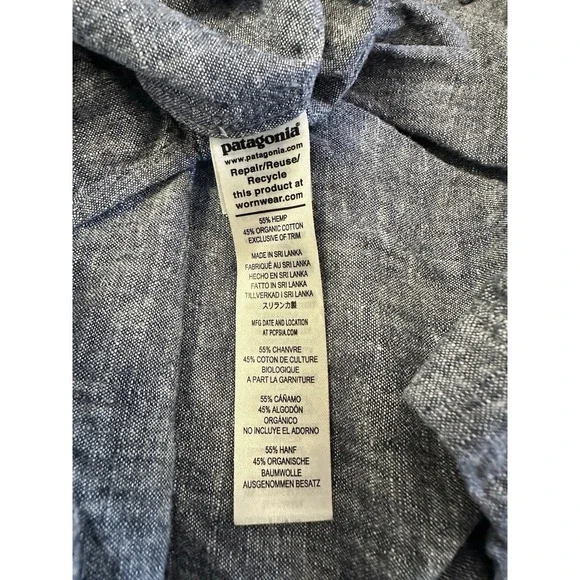 Patagonia Men's Large Blue Collared Full Button Front Pockets HEMP/COTTON Top - Picture 10 of 11